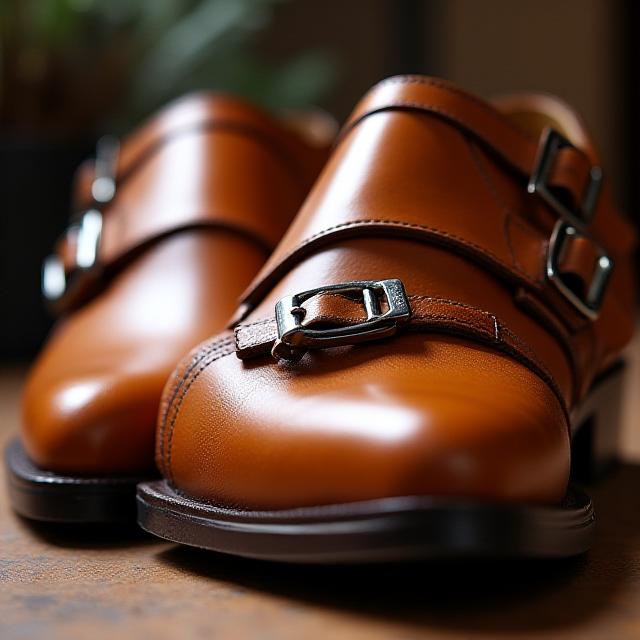 탄 컬러 더블 몽크 스트랩 슈즈